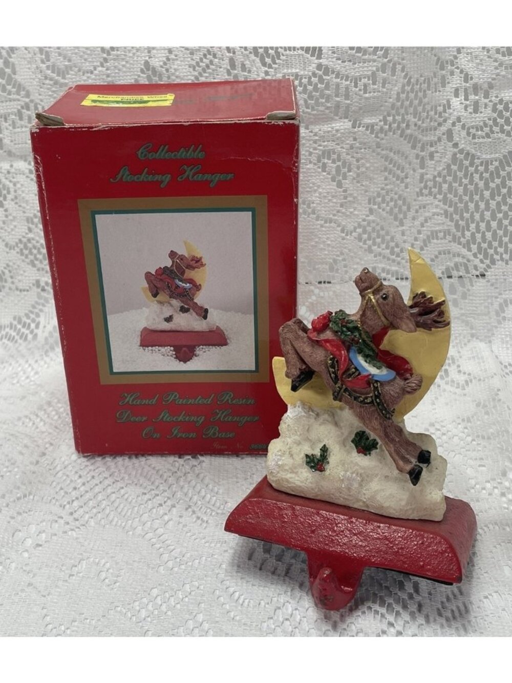VTG Holiday Cast Iron Base  Stocking Hanger THC Hand Painted Deer 1993 # 96647